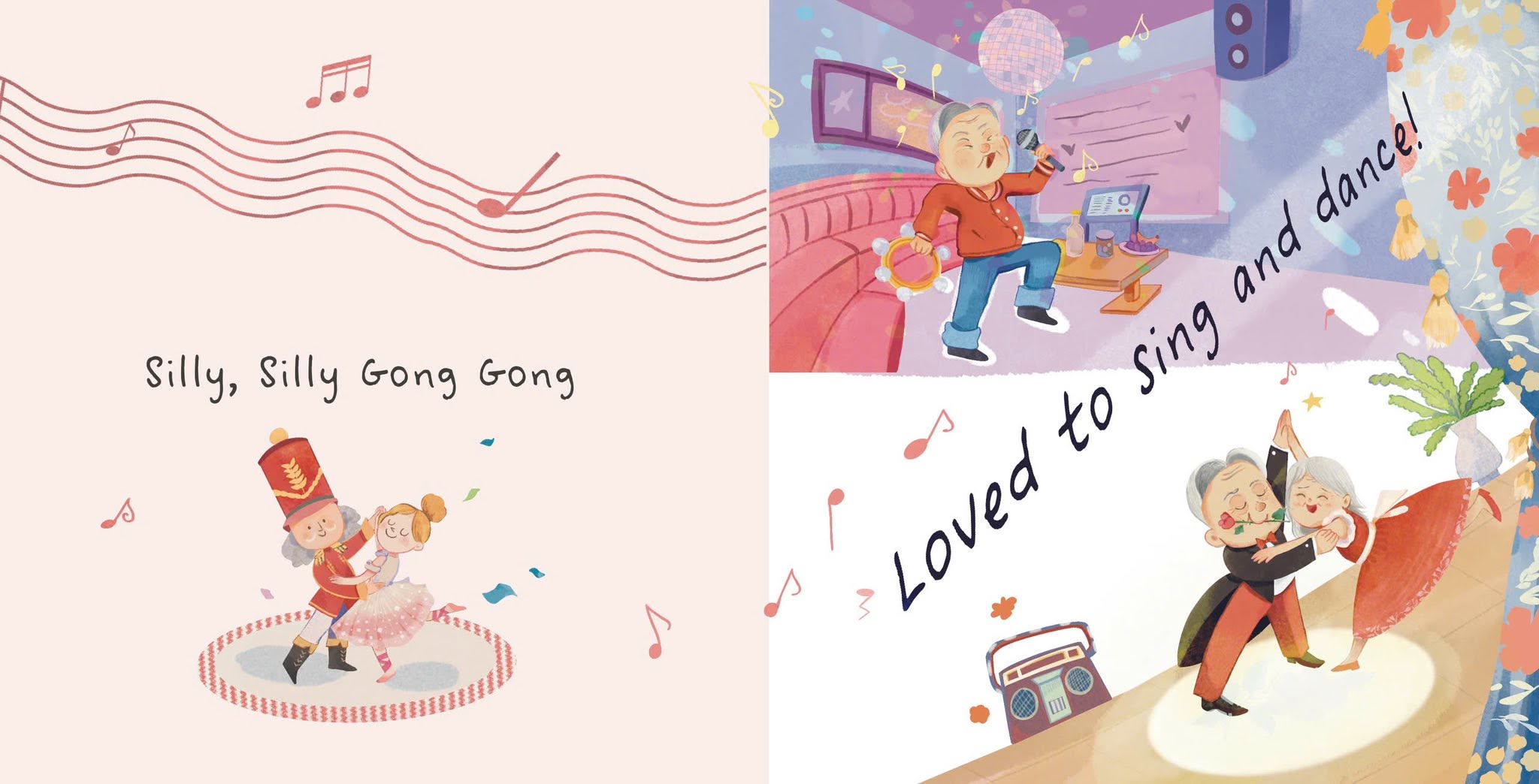 Trang sách Loved to sing and dance trong Silly Silly Gong Gong do Funti Kidbooks minh hoạ