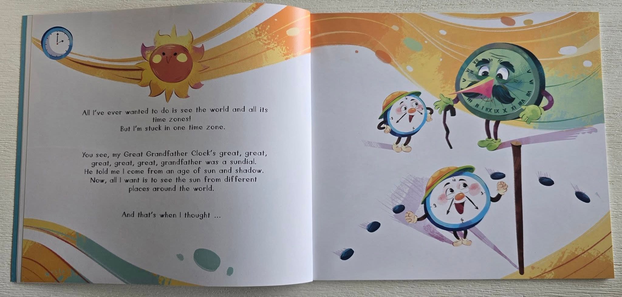 Trang sách Guy Meets Time kể về nguồn gốc chiếc đồng hồ cổ của gia đình Guy